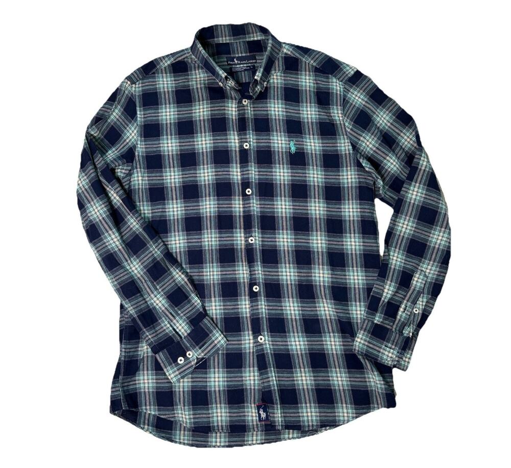 Polo Ralph Lauren Military Inspired Blue Plaid Shirt Mens XL Vintage Preppy